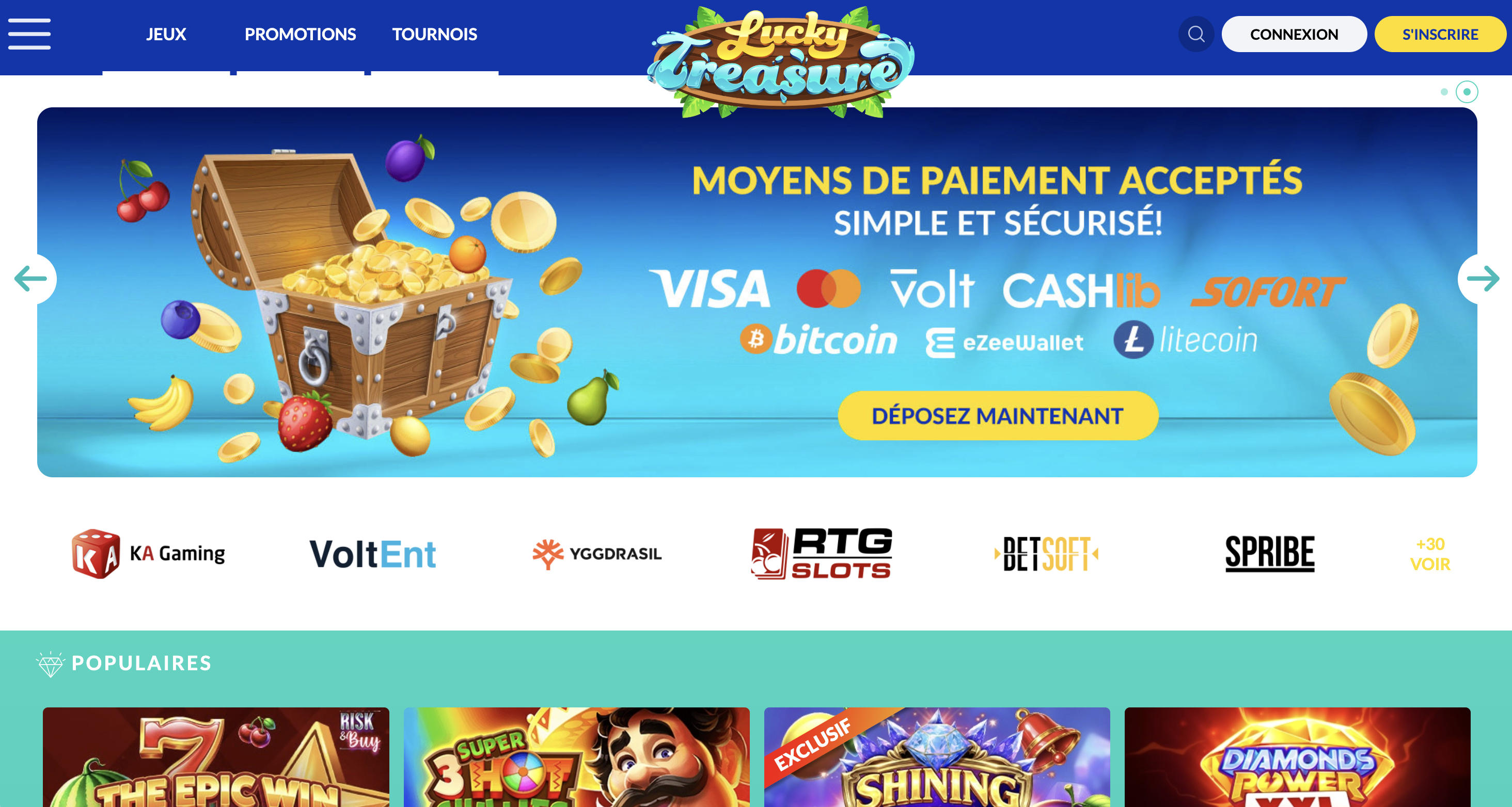lucky treasure -- 60 spins offerts code bonus casino sans depot