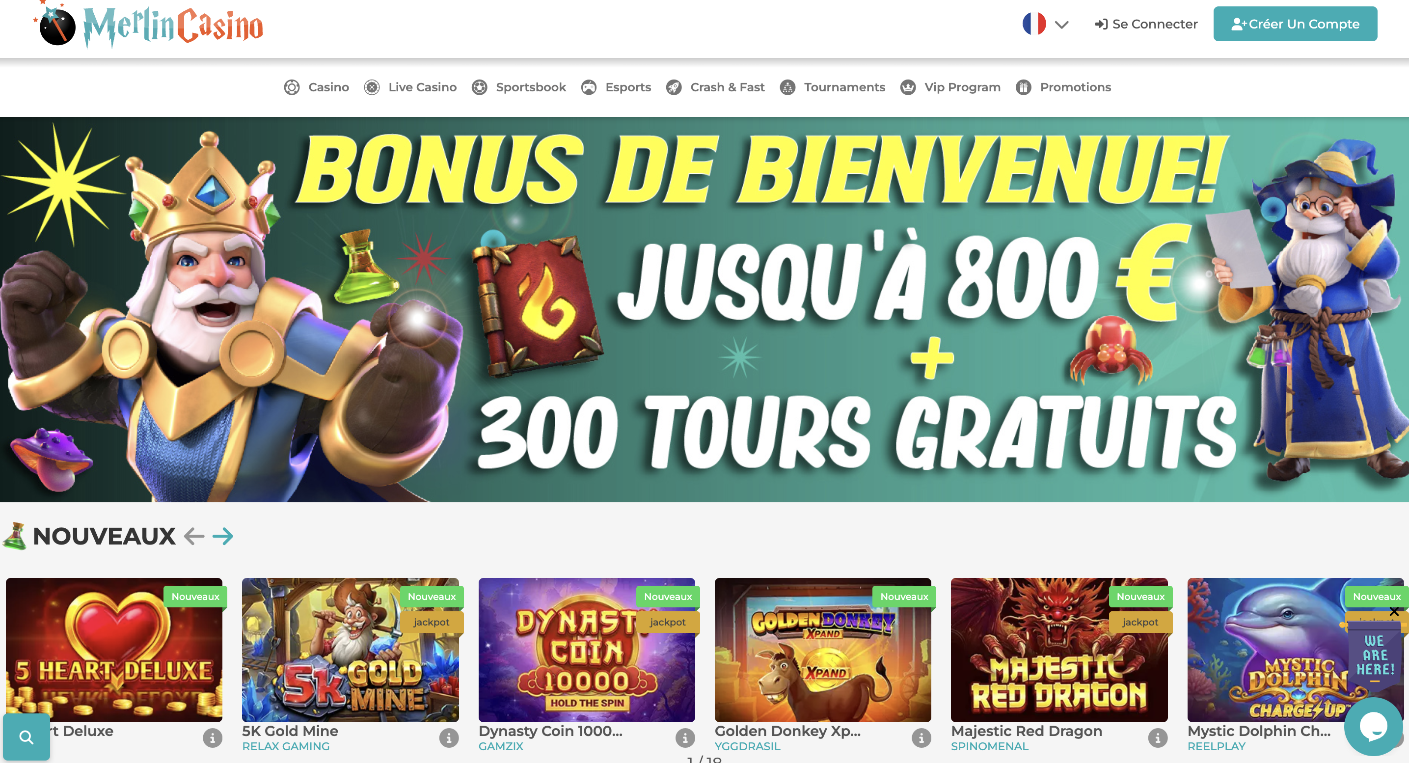 merlincasino -- 50 rotations offerts (aucun wagering) code bonus casino sans depot